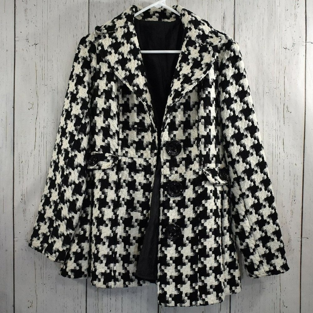 Women's Unbranded Blazer Coat White/Black Button Long Sleeve Jacket PRE-OWNED